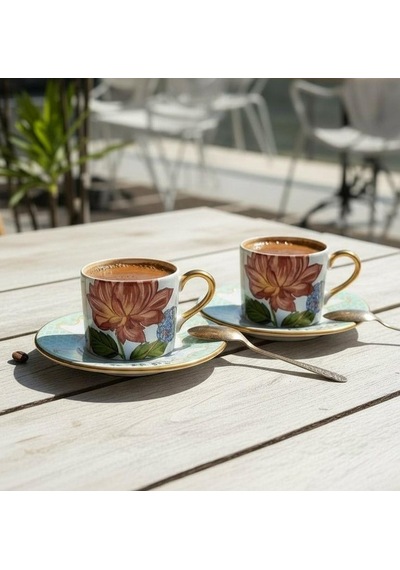 2 Kişilik Royal Flora Double Kahve Fincanı-5253 Çok Renkli