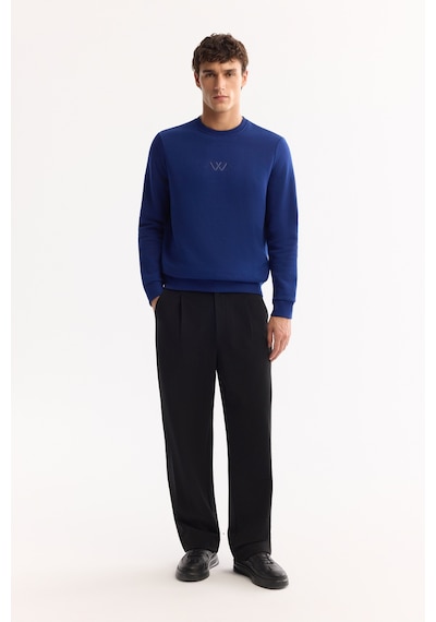 Avva Erkek Saks Bisiklet Yaka Pamuklu Şardonlu Baskılı Regular Fit Sweatshirt B001033 Saks Mavi