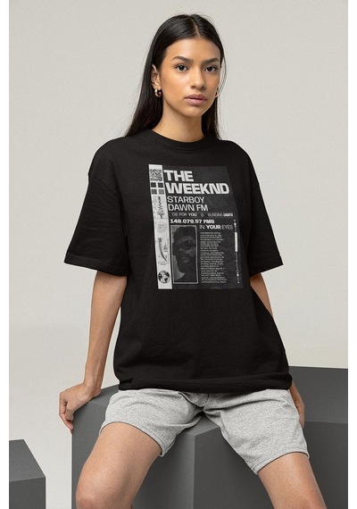 Starboy Dawn Fm The Weeknd Baskılı Unisex Oversize Rapper Tişört Siyah