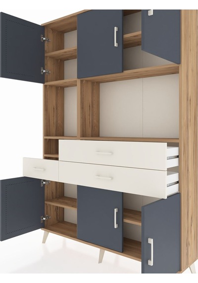 Arges Dolap 9 Raflı 3 Çekmeceli 6 Kapaklı 132x30x195 Çam-antr... Çam