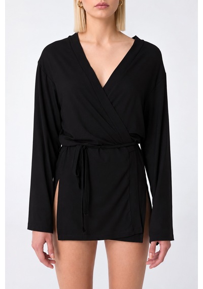 Cloudymood Kadın Siyah Kuşaklı Ultra Soft Kimono Siyah - 924380525 Siyah