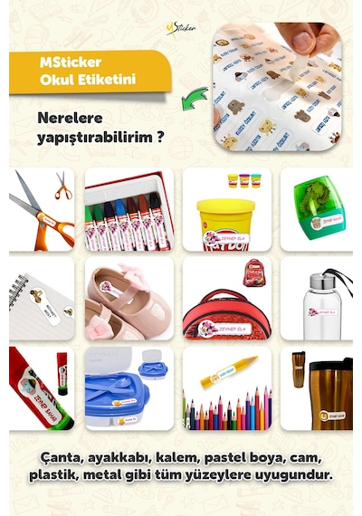 Okul Etiketi Kalem Defter İsimli Etiket Isim Yazılabilen Güneş Temalı - 190 Adet Özel Tasarım Çok Renkli