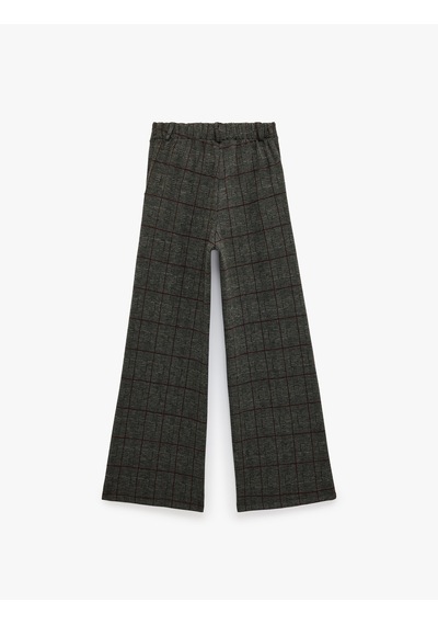 Koton Cepli Ekoseli Geniş Paça Pantolon Gri Ekose 7wkg40226ak Gri Ekoseli