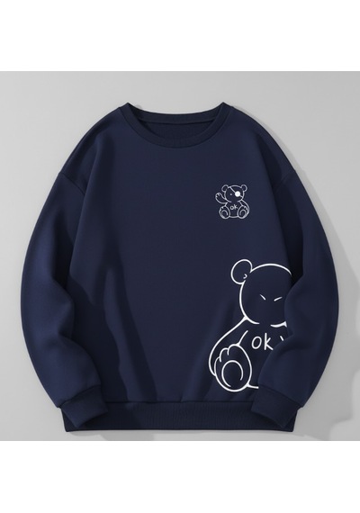 Elora Unisex Erkek/kadın Ok Bear Özel Renkli Baskılı Oversize Bisiklet Yaka Sweatshirt Lacivert Elora Unisex Erkek/kadın Ok Bear Özel Renkli Baskılı Oversize Bisiklet Yaka Sweatshirt Lacivert