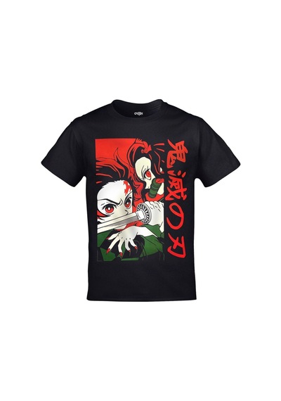 Kalic Studio Demon Slayer Tanjiro Nezuko Kamado Ön Arka Baskılı Unisex Siyah Siyahorj252