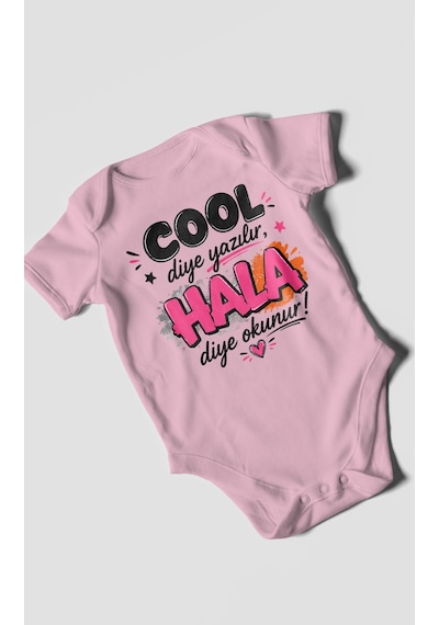 Morivokids Cool Diye Yazılır Hala Diye Okunur Kısa Kollu Bebek Body %100 Pamuk Koyu Pembe