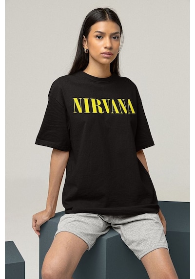 Nirvana Baskılı Unisex Oversize Müzik Grubu Tişört Siyah