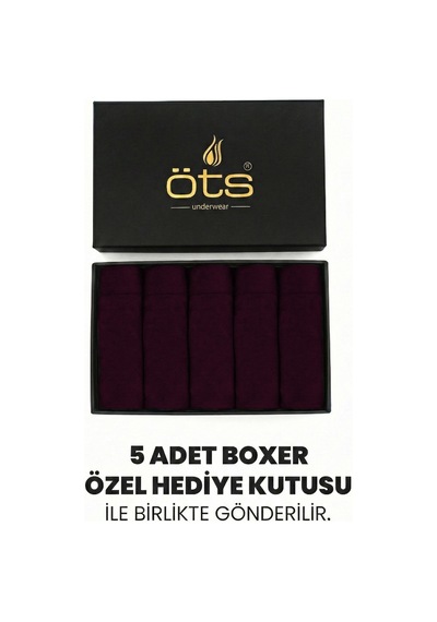 JUST INNER Öts Premium Erkek 5 Li Modal Boxer Modal Hediye Kutulu Ultra Yumuşak Modal Kumaş Esnek Kalıp Ve Kaliteli Esnek Ve Konfor Bordo