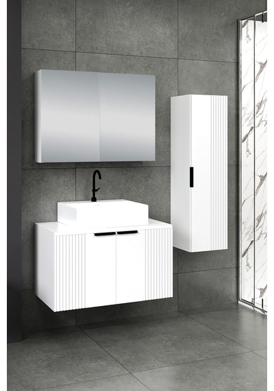 %100 Mdf 80 Cm Chester Banyo Dolabı + 30 Cm Boy Dolabı Beyaz %100 Mdf 80 Cm Chester Banyo Dolabı + 30 Cm Boy Dolabı Beyaz
