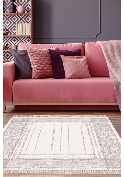 Dekoreko Kaymaz Taban Djt Salon Halısı Star Pamuk Saçaklı Modern M5076 Pembe