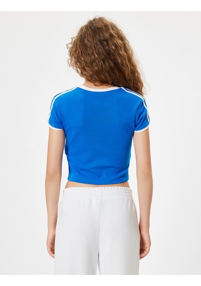 Koton Slogan Baskılı Tişört Bisiklet Yaka Biyeli Kısa Kollu Slim Fit Mavi 4sal11229ık Mavi