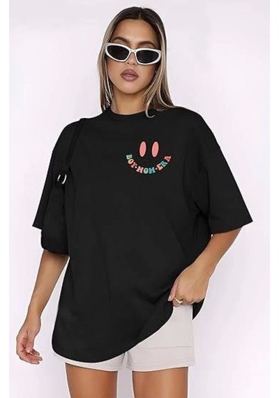 Efnaz Style Bisiklet Yaka Kısa Kol Baskılı T-shirt - Siyah