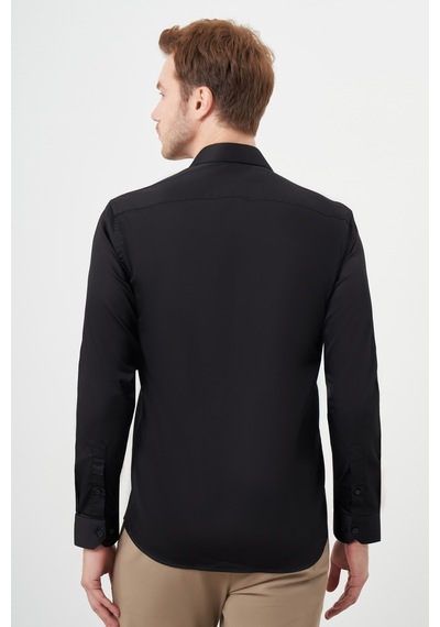 Morven Erkek Siyah Pamuk Düz Desen İtalyan Yaka Slim Fit Gömlek 24mc004088001 Siyah