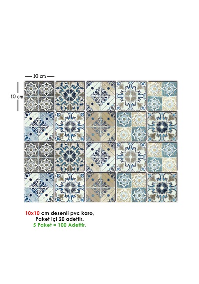 Kendinden Yapışkanlı Fas 4 Desenli Pvc Karo 10x10 Cm 5 Li Paket
