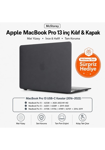 Macbook Pro 13 İnç M1 M2 Kılıf A2338 Uyumlu Mat Sert Koruyucu Kapak Hard Case A1706 A1708 A1989 A2159 A2251 A2289 Uyumlu İnce Hafif Buzlu Laptop Kılıfı Siyah Belirtilmemiş