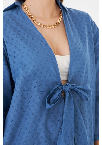 Armonika Kadın Koyu Mavi Önden Bağlamalı Kimono Gömlek Arm-25y001108