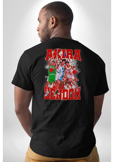 Basketbol Akira Sendoh Anime Slam Dunk Karakter Pamuklu Unisex Oversize Sırt Dijital Baskılı Siyah T-shirt Siyah