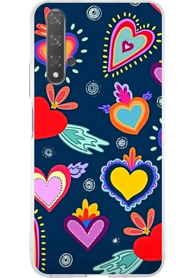 Huawei Nova 5t İle Uyumlu 1mm Slim Fit Retro Renkler 3 Baskılı Şeffaf Kılıf Şeffaf