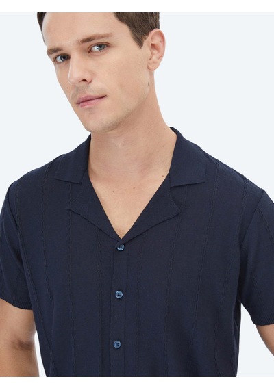 Kip Lacivert Regular Fit Kısa Casual Gömlek