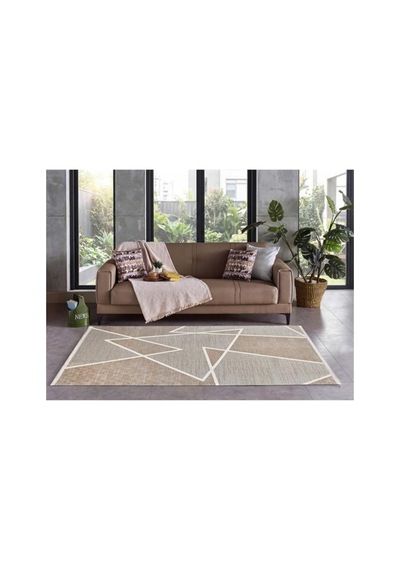 Gümüşsuy Adara 18352 J10 Bej Geometrik Desenli Modern Antitoz Halı