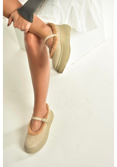 Fox Shoes V811269502 Bej Süet İçi Kürklü Günlük Kadın Ayakkabı Bej