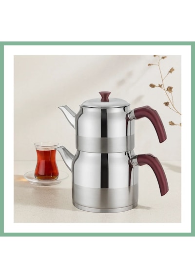 Bşkvirgo Çelik Çaydanlık Seti Aile Boy 1.5l + 3l Kendinden Süzgeçli Bsk2026 Çok Renkli