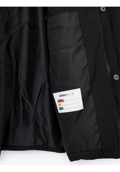 Koton Uzun Kollu Çıtçıt Detaylı Cepli Slim Fit Kapşonlu Mont Siyah 6wkb00017tw Siyah