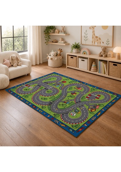Kartela Halı Yarış Arabası Kaymaz Taban Çocuk Oyun Halısı - 60 x 90 CM