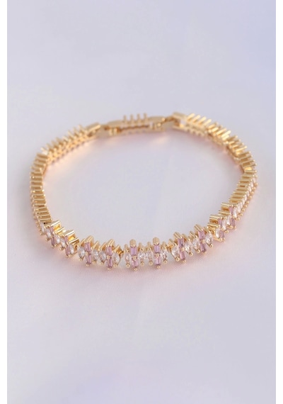 Vip Seri Pirinç Pembe Zirkon Taşlı Gold Renk Baget Model Bileklik - Tj-bb6078 Çok Renkli