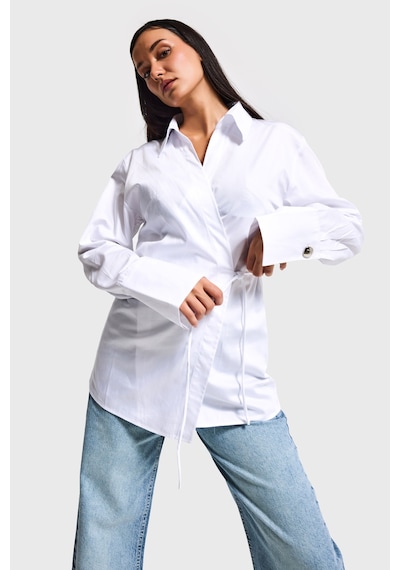 Itsbasic Kadın Beyaz Kimona Stil Bağlamalı Tasarım Gömlek