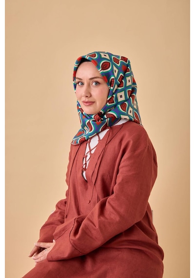 Silk Home Twill İpek Eşarp 11470-39 Patina Yeşili, Koyu Yeşil, Kırmızı