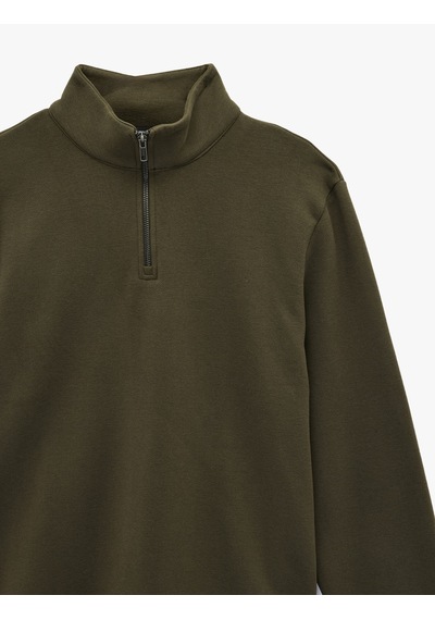 Koton Regular Fit Uzun Kollu Basic Yarım Fermuarlı Sweatshirt Haki 6wam70266mk Haki
