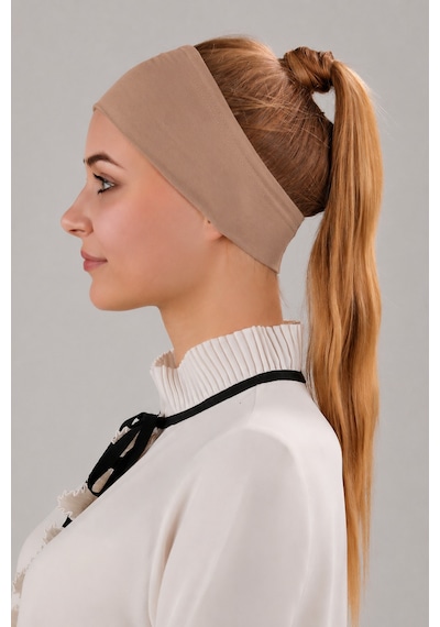 Melodi Scarf Kadın Tesettür Sihirli Yapışkanlı Kaymayan Bandana Spor Bone Sütlü Kahverengi