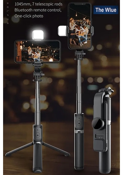 3in1 Bluetooth Kumandalı Ayaklı Led Selfie Çubuğu 100 Cm Kompakt