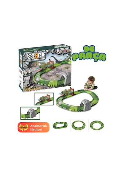 Dinozor Trucks 96 Parça Raylı Pist - Raylı Araç Oyuncak - Tren Oyuncak - Renkli Araç Yolu - Dino Tru
