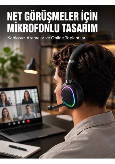 Northcity Kablosuz Bluetooth 5.0 Rgb Işıklı Kulaklık - Tek Şarjla Uzun Süre Dinlence