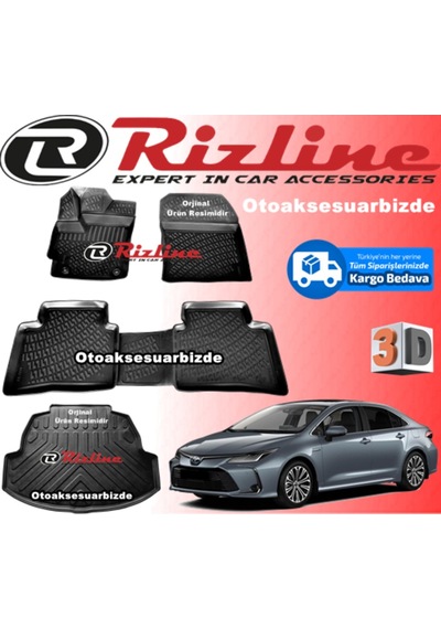 Toyota Corolla Uyumlu 3D Paspas + Bagaj Havuz Siyah 2019 Sonrası Rizline