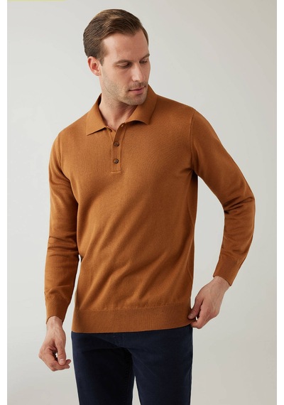 Erkek Hardal Pamuklu Polo Yaka Triko