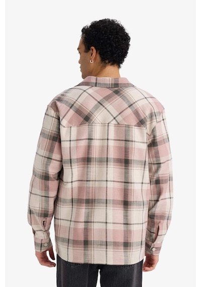 Defacto Regular Fit Polo Yaka Kareli Flanel Uzun Kollu Gömlek G2331ax25aupn528 Pembe-pn528