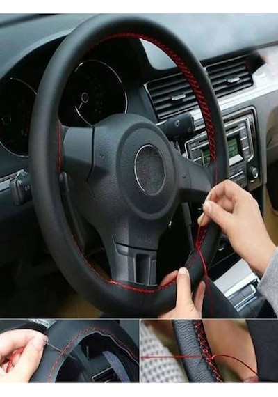 Noktalı Kırmızı Dikişli Kırmızı İpli Kılıf Direksiyon Kılıfı