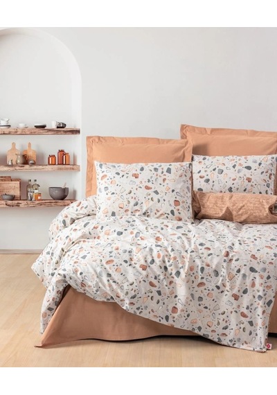 Eco Lounge Minimal Çift Kişilik Nevresim Takımı Oniks Karamel Rekli