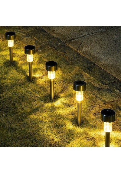 Beyaz Ledli Işıklı Solar Güneş Enerjili 20'li Metal Gövdeli Saplamalı Bahçe Lambası 30 Cm Beyaz Ledli Işıklı Saplama