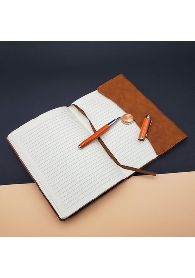 Kişiye Özel Özel Kutulu Deri Defter Ve Roller Kalem Seti Kahverengi