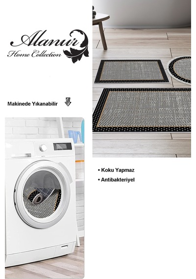 Dekoreko Kaymaz Taban Djt 3 Lü Banyo Paspas Takımı Star Pamuk Karışık Modern 604m Siyah