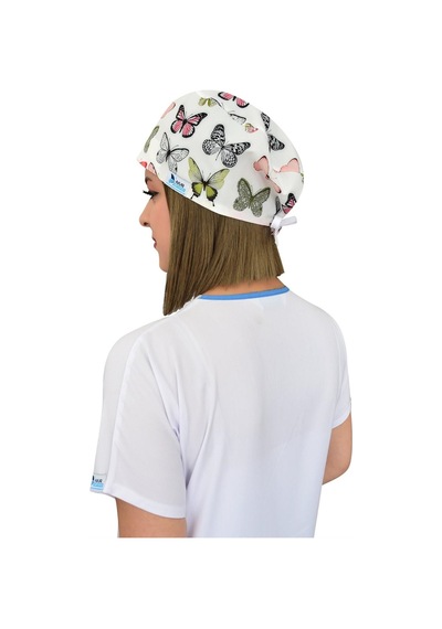 Unisex Yeşil Kelebek Likralı Cerrahi Doktor Hemşire Hastane Medikal Aşçı Bonesi Beyaz Beyaz