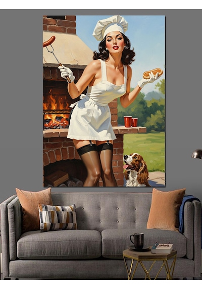 Retro Hizmetçi Pin-up Kız Dekoratif Kanvas - Mdf Ahşap Tablo