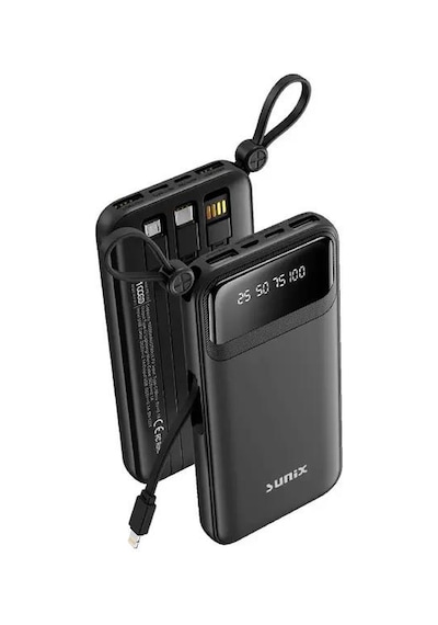 Sunix Pb 120 10.000 Mah Dijital Göstergeli Kendinden Kablolu Powerbank Siyah