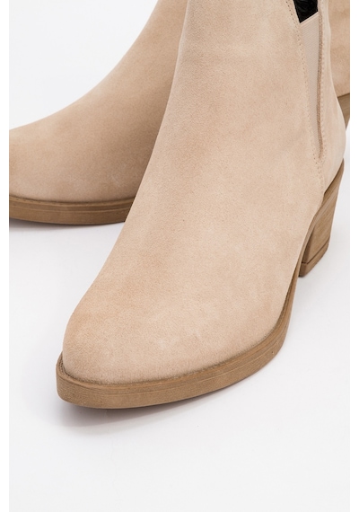 Luvishoes Luvi Shoes Dovena Bej Süet Hakiki Deri Lastikli Kadın Topuklu Bot Bej Süet