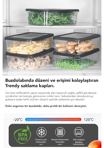 1 Adet Dikdörtgen Erzak Saklama Kabı - Mikrodalgaya Uygun Düzenleyici Organizer 2,7 Lt Gri Gri