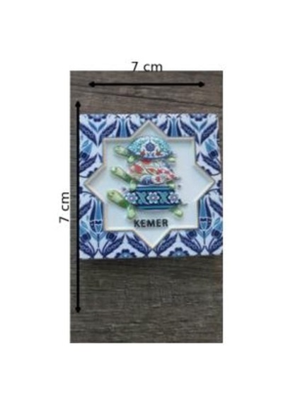 Kemer Kaplumbağa Desenli Çini Magnet 7x7 Cm Turistik Hediyelik Buzdolabı Magneti